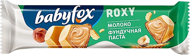 Батончик вафельный "Baby Fox Roxy" молоко-фундучная паста 18г/24шт/KDV