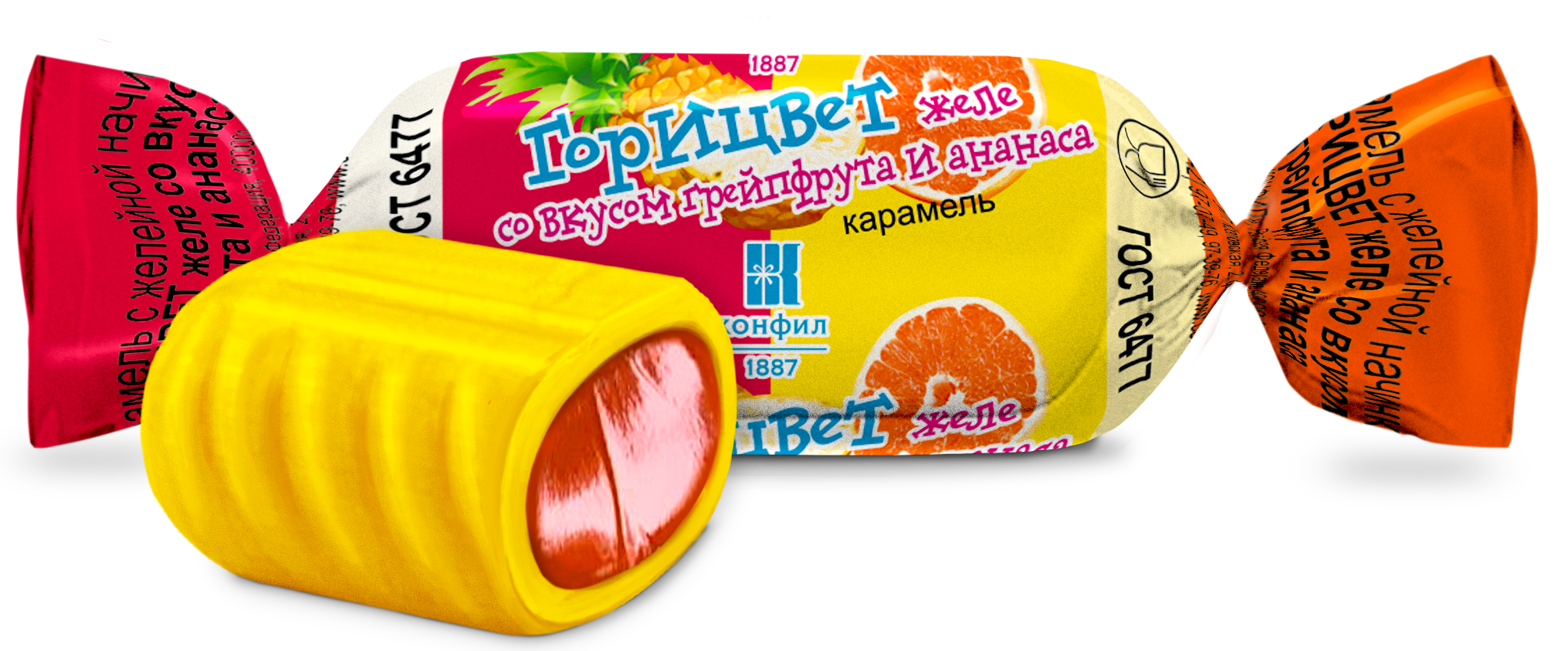 Карамель "Горицвет" желе со вкусом Грейпфрута и Ананаса 1 кг/КОНФИЛ