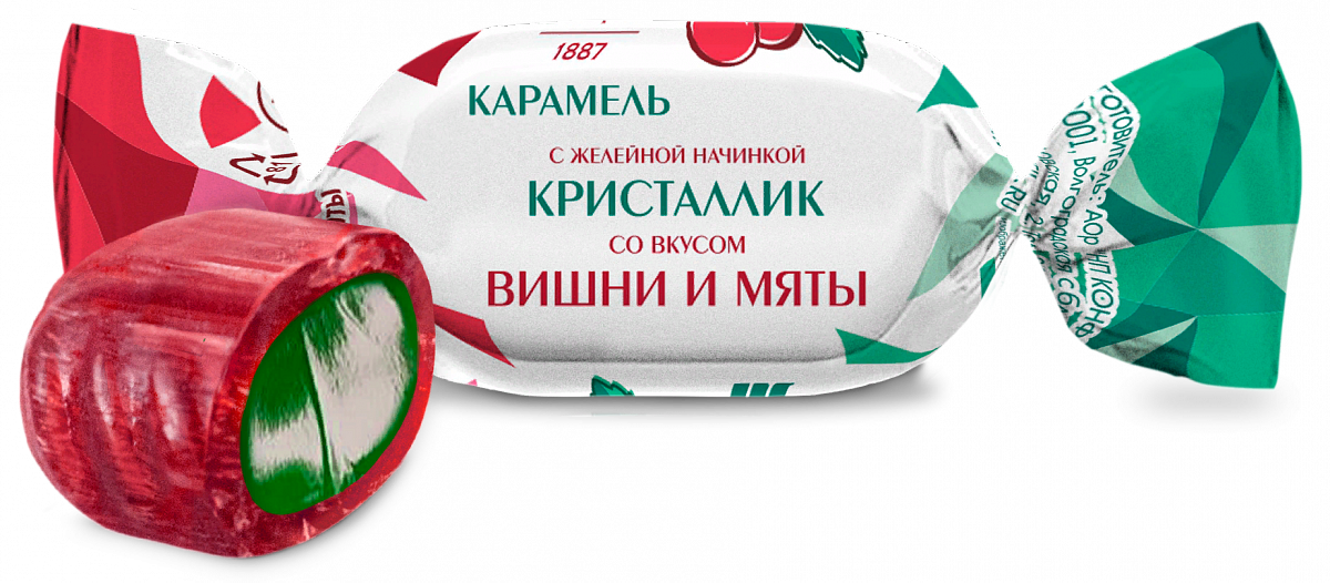 Карамель "Кристаллик" с желейной начинкой со вкусом Вишни и Мяты 1 кг/КОНФИЛ