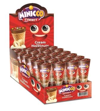 Вафельный рожок "Minicco Cornet Hazelnut" с шоколадно-ореховым кремом 25г/24шт/Детки-конфетки