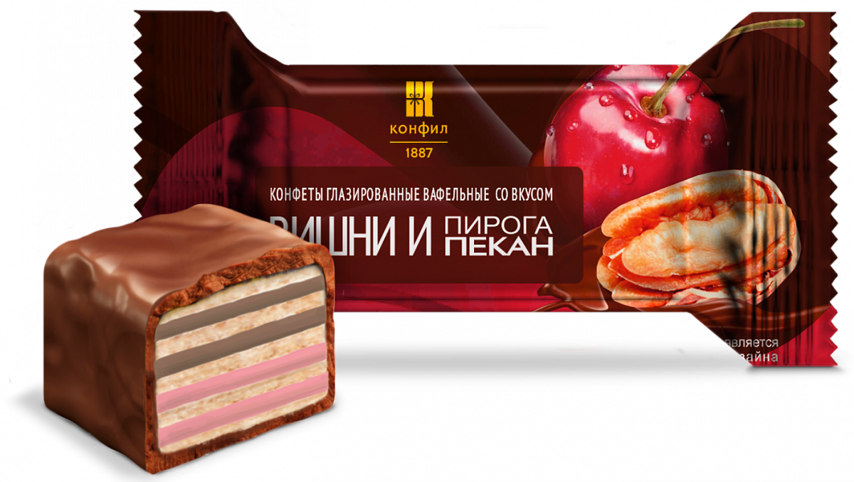 Конфеты со вкусом Вишни и пирога Пекан вафельные глазированные 2,5 кг кг/КОНФИЛ