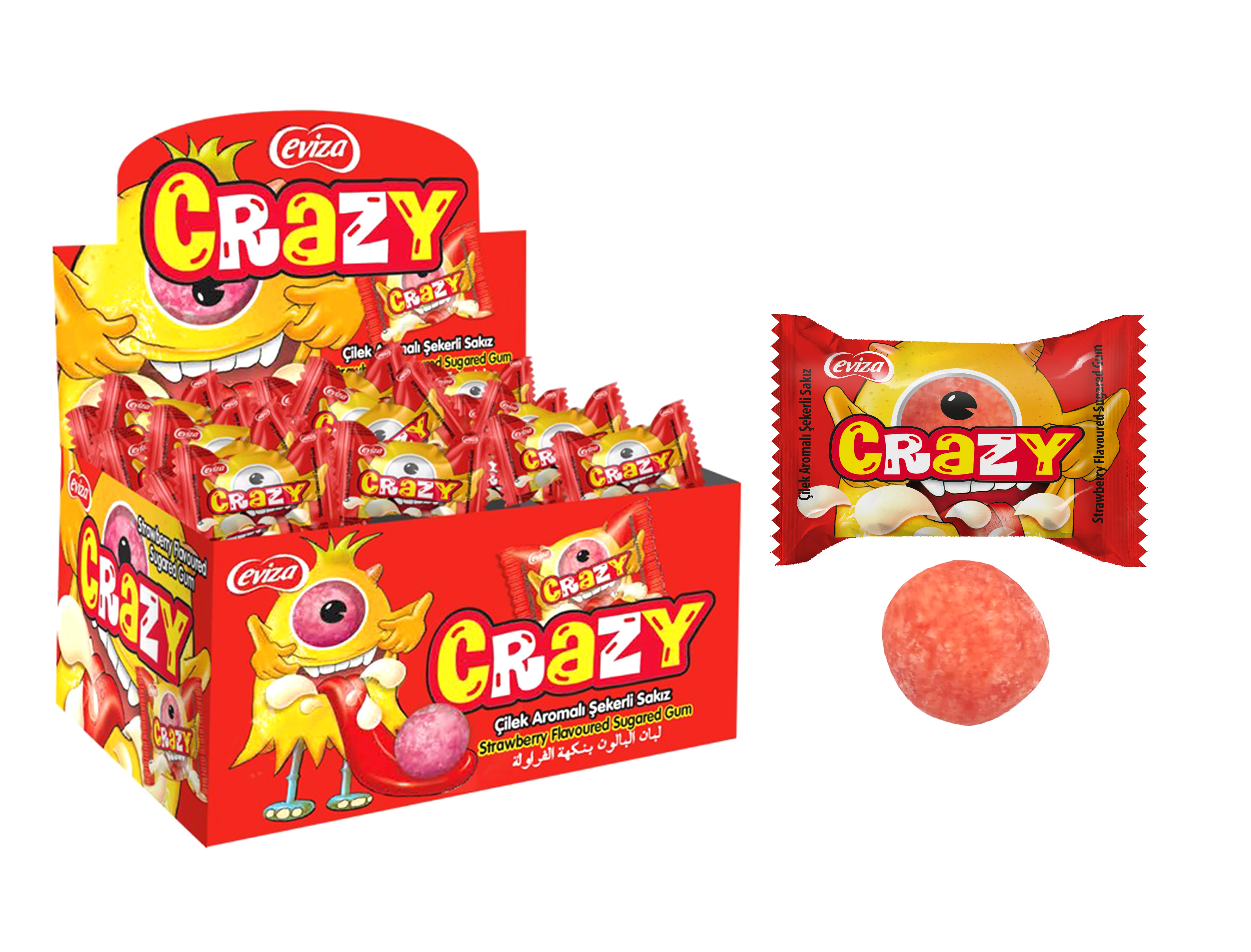 КТ94752 Жевательная резинка "CRAZY GUM" Клубника 3,5г/100шт/Конфитой