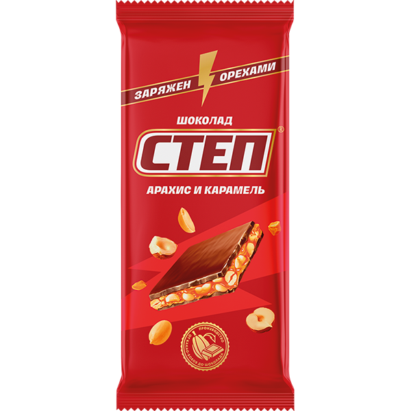 Шоколад молочный "Степ" с Арахисом и Карамелью 80г/КФ Славянка