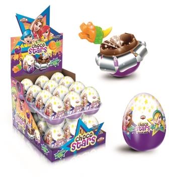 Яйцо "Choco Stars" из кондитерской глазури с cюрпризом 25г/24шт/Детки-Конфетки