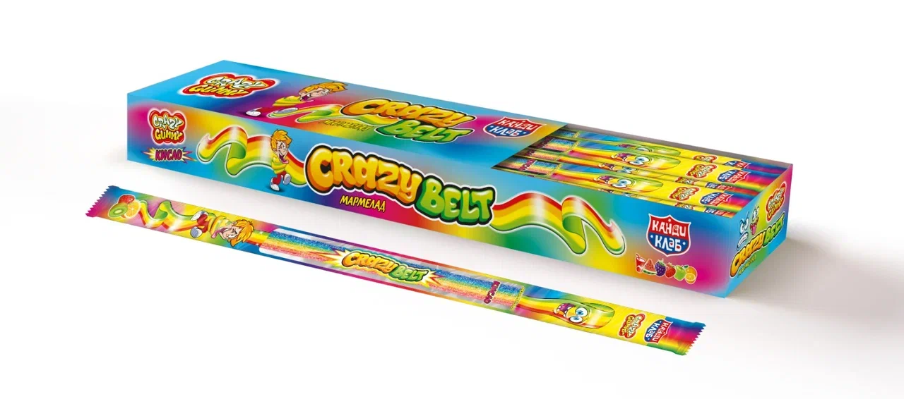 Мармелад "Crazy Gummy" кислый ремешок Тутти-Фрутти 15г/54шт/Candy Club