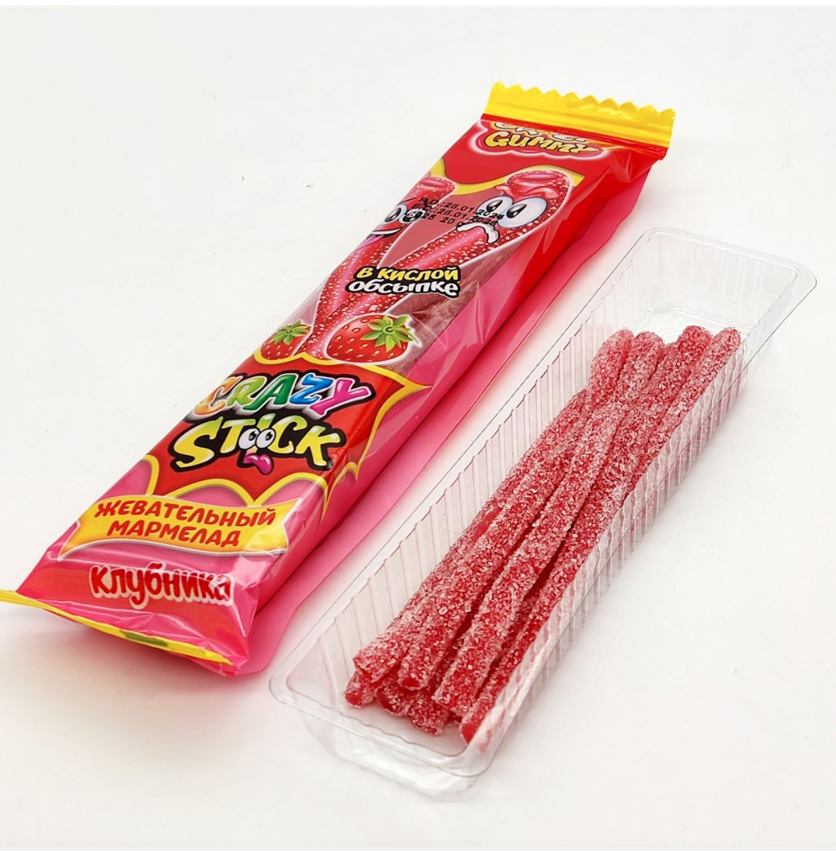 Мармелад жевательный в кислой обсыпке "CRAZY GUMMY CRAZY STICK" вкус Клубники 20гр/24шт/Candy Club