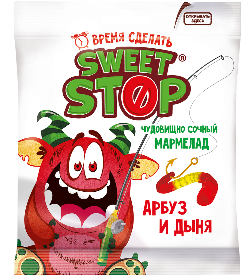 Мармелад жевательный Sweet Stop червячки арбуз-дыня 70г/Славянка