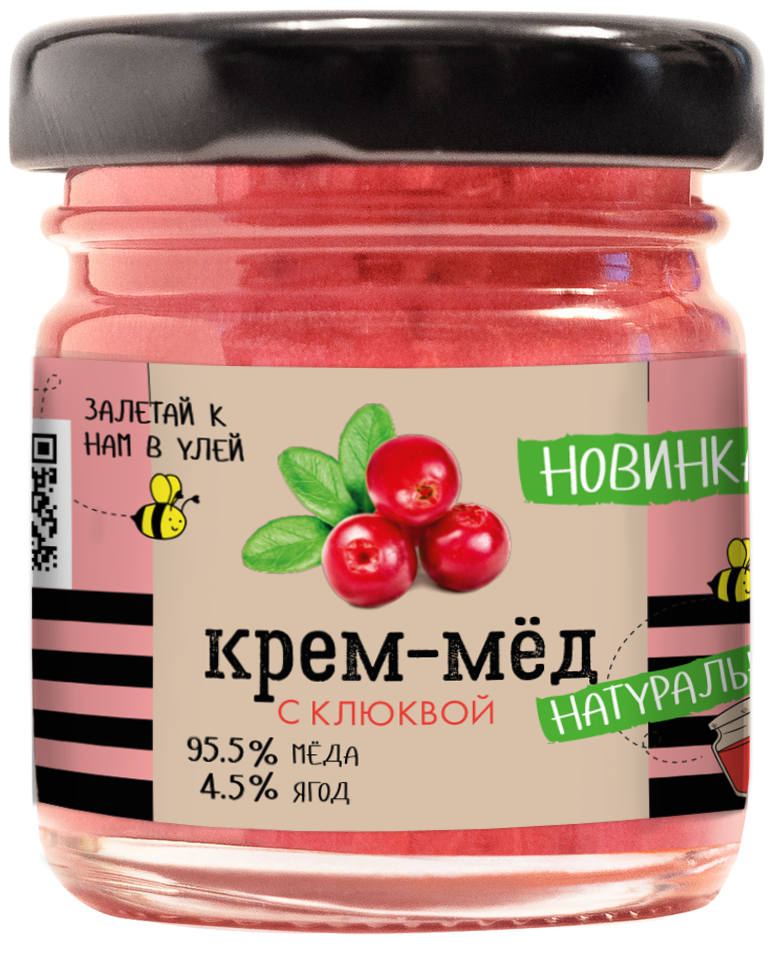 Крем- мед с клюквой баночка 140г/ Красный пищевик