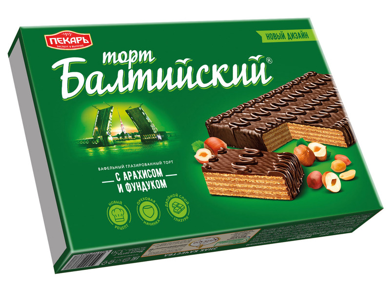 Торт вафельный "Балтийский" арахис и фундук 290г/Пекарь