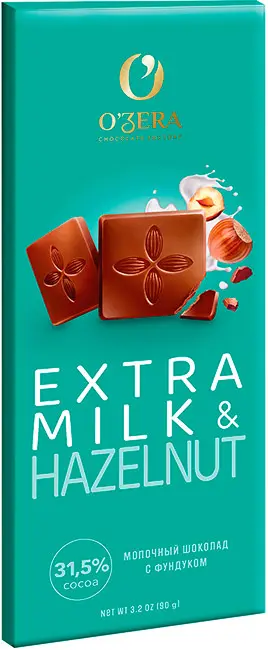 Шоколад "О'Zera" молочный Extra milk & Hazelnut 90г/Озерский Сувенир