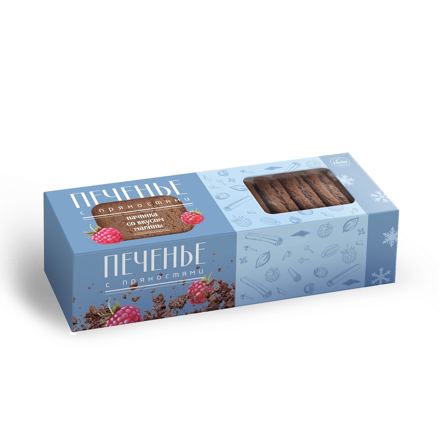 Печенье "Нева" с пряностями, какао и начинкой вкус Малины 230г/КФ Нева