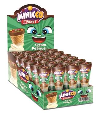 Вафельный рожок "Minicco Cornet Peanut" с шоколадно-арахисовым кремом 25г/24шт/Детки-Конфетки