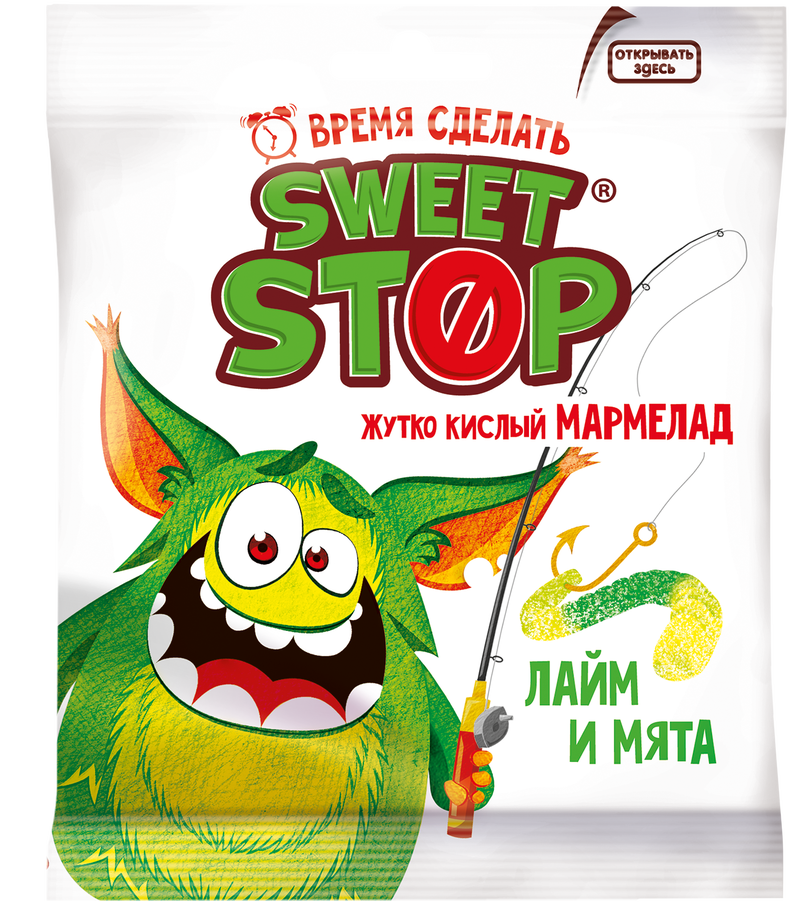 Мармелад жевательный Sweet Stop червячки лайм-мята 70г/Славянка
