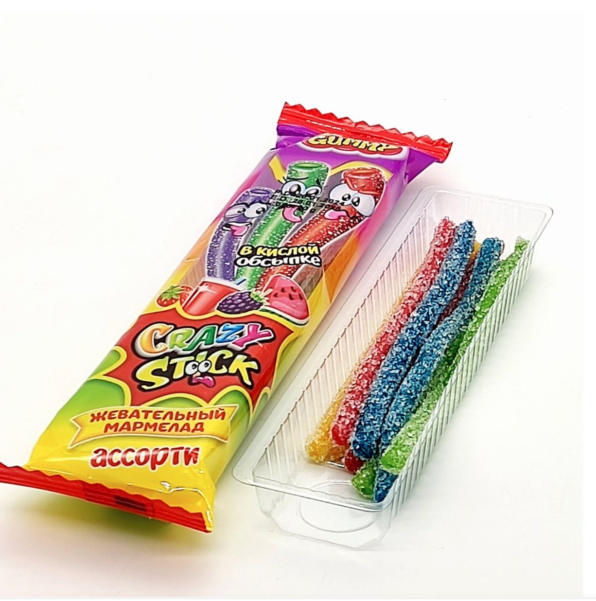 Мармелад жевательный в кислой обсыпке "CRAZY GUMMY CRAZY STICK" Ассорти 20гр/24шт/Candy Club