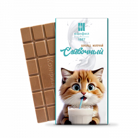 Шоколад "Котенок с бокалом молока" молочный 100г/КОНФИЛ
