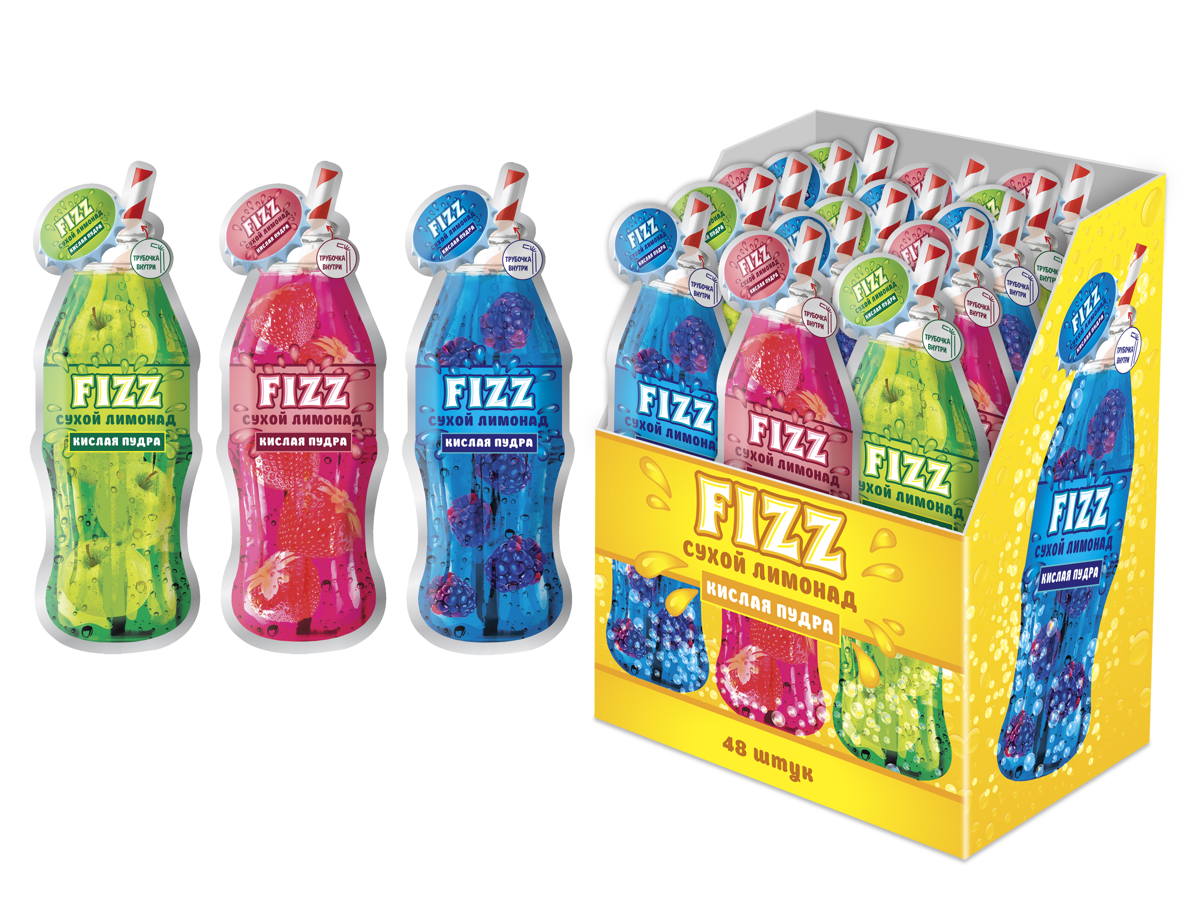 Кислая пудра "FIZZ" сухой лимонад 10г/48шт/Конфитой