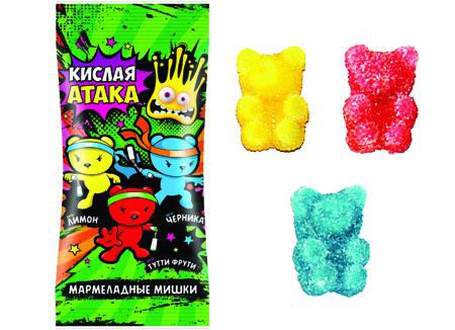 Кислая атака Мишки-жевательный мармелад 55г/10шт/Сладкая сказка