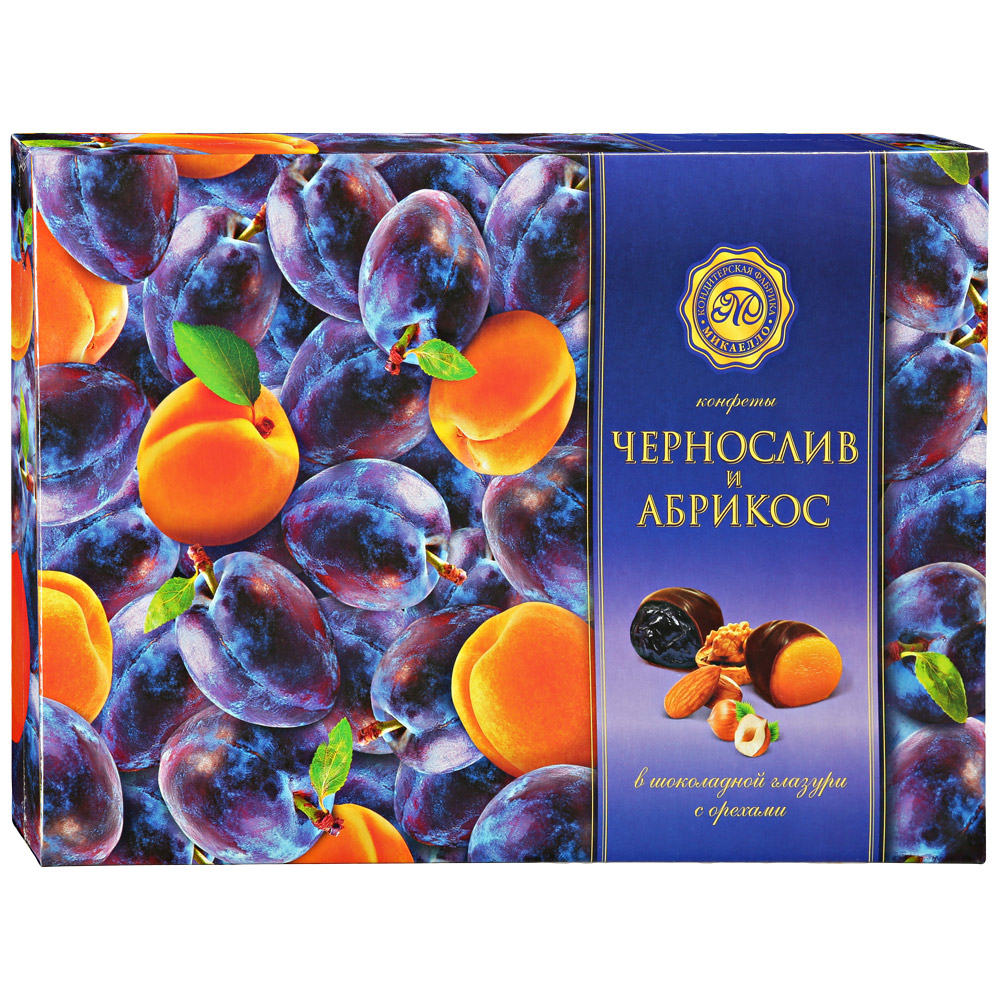 Чернослив и абрикос в шоколадной глазури с орехами 220г/Микаелло