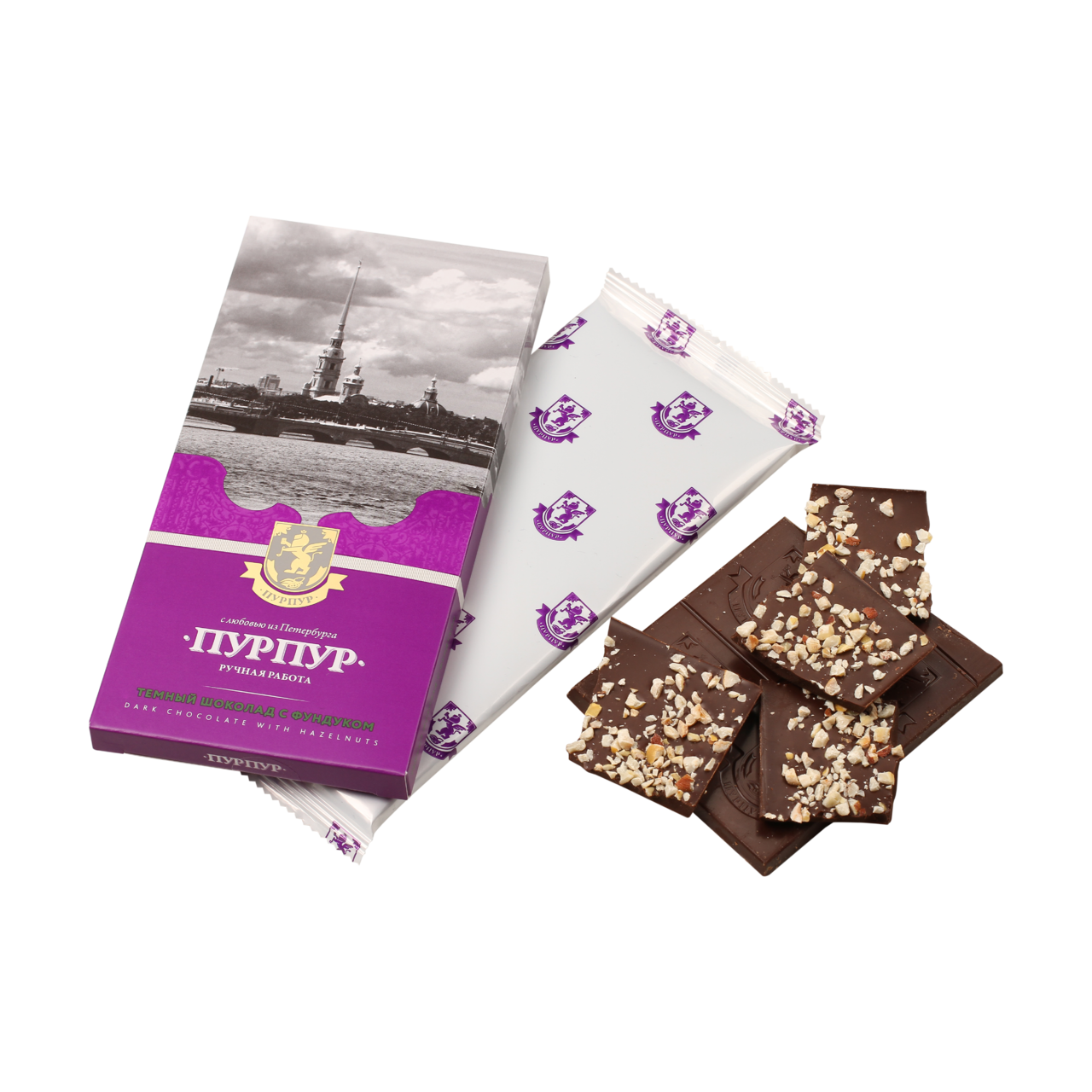 Шоколад темный с Фундуком 55% 85г/Пурпур