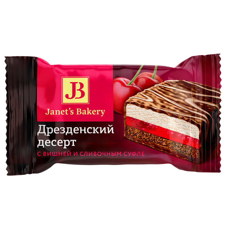 Десерт Дрезденский Janets Bakery с вишней и сливочным суфле 500г/Славянка