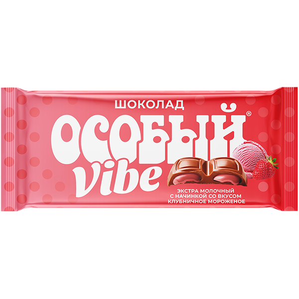 Шоколад "Особый" экстрамолочный с начинкой Клубничное мороженое (Vibe) 82г/КФ Крупская
