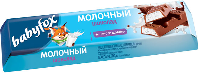 Шоколад молочный "Babyfox" с молочной начинкой 45г/30шт/Озерский Сувенир