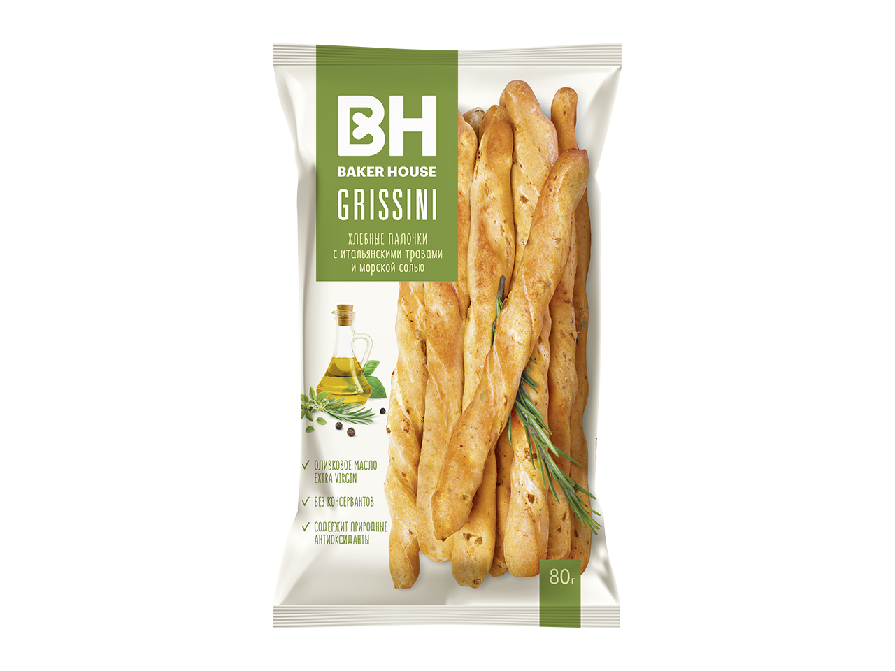 Хлебные палочки "Grissini" с итальянскими травами и морской солью 80г/Baker House