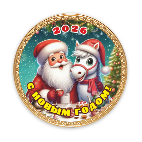 Шоколадная медаль "Дед Мороз и Лошадка" 25г/24шт/Шоколадный Дом