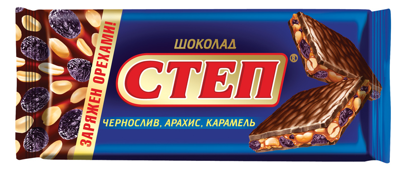 Шоколад молочный "Степ" с черносливом, арахисом и карамелью 100г/КФ Славянка