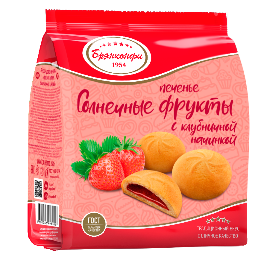 Печенье сдобное "Солнечные фрукты" с клубничной начинкой 250г/Брянконфи