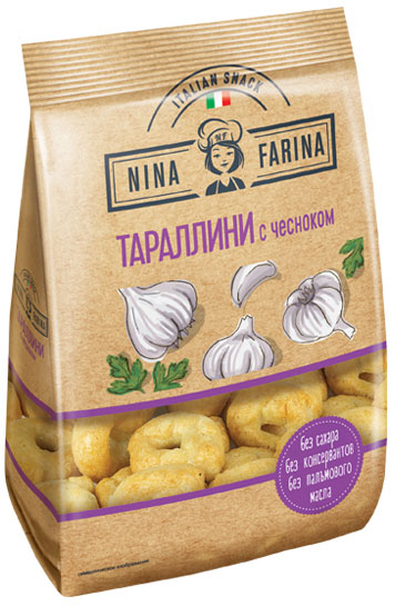 Тараллини "Nina Farina" с чесноком 180г/24шт/KDV