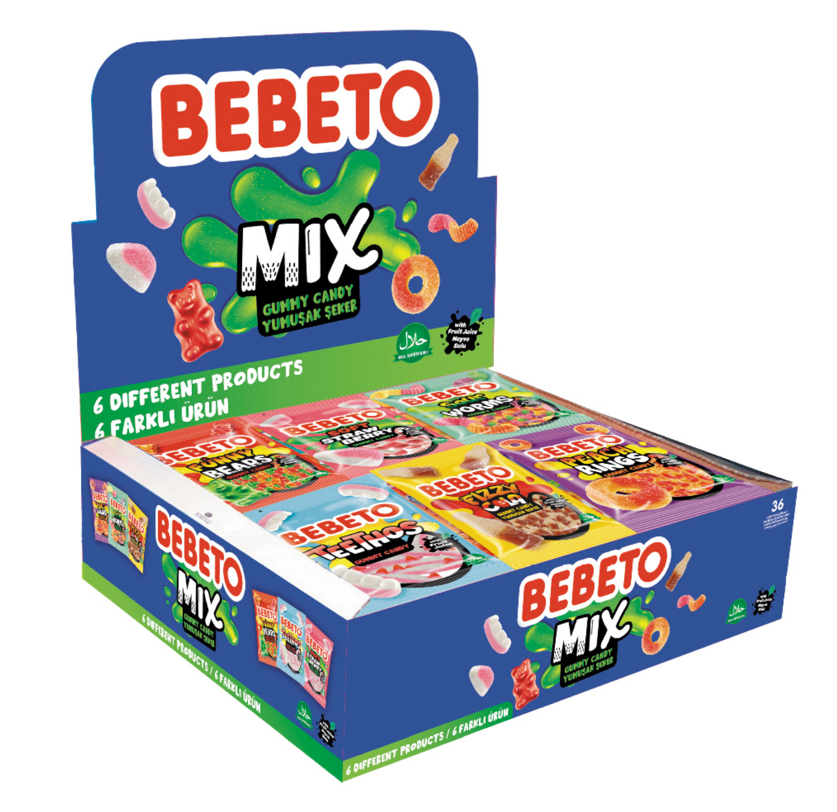 Мармелад жевательный "Микс" 6 вкусов 18г/36шт/Bebeto