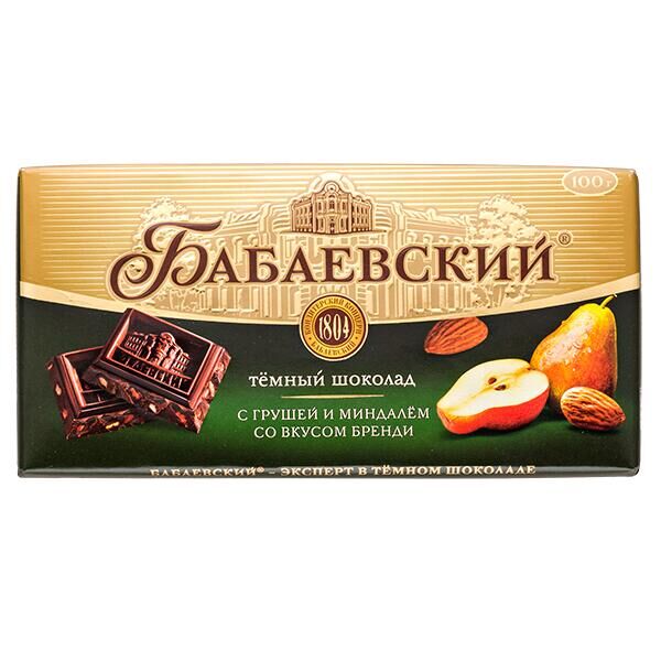 Шоколад "Бабаевский" темный с грушей и миндалем со вкусом Бренди 100г/Бабаевский