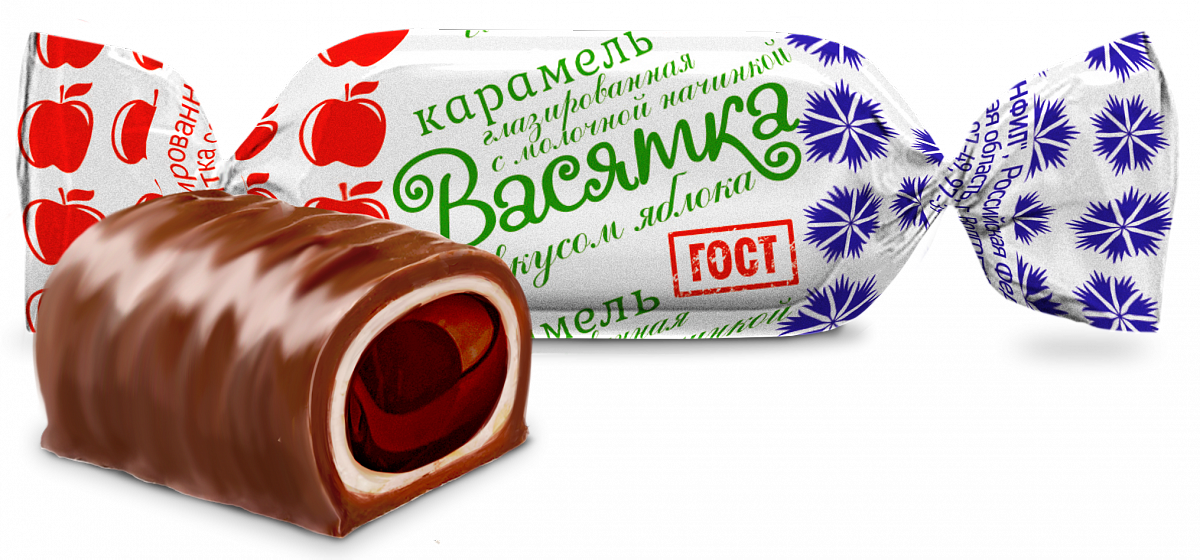 Карамель "Васятка" глазированная вкус яблока 1 кг/КОНФИЛ