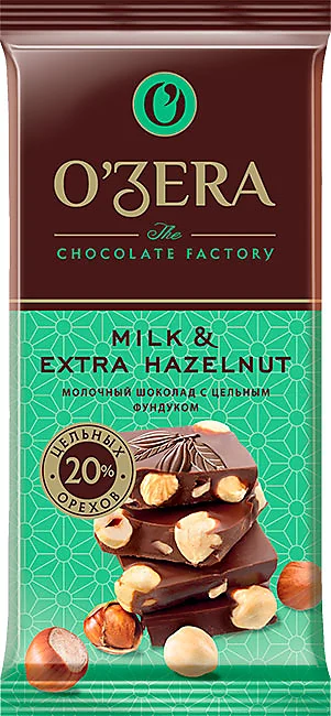 Шоколад молочный О'zera Milk & Extra Hazelnut  90г/Озерский Сувенир