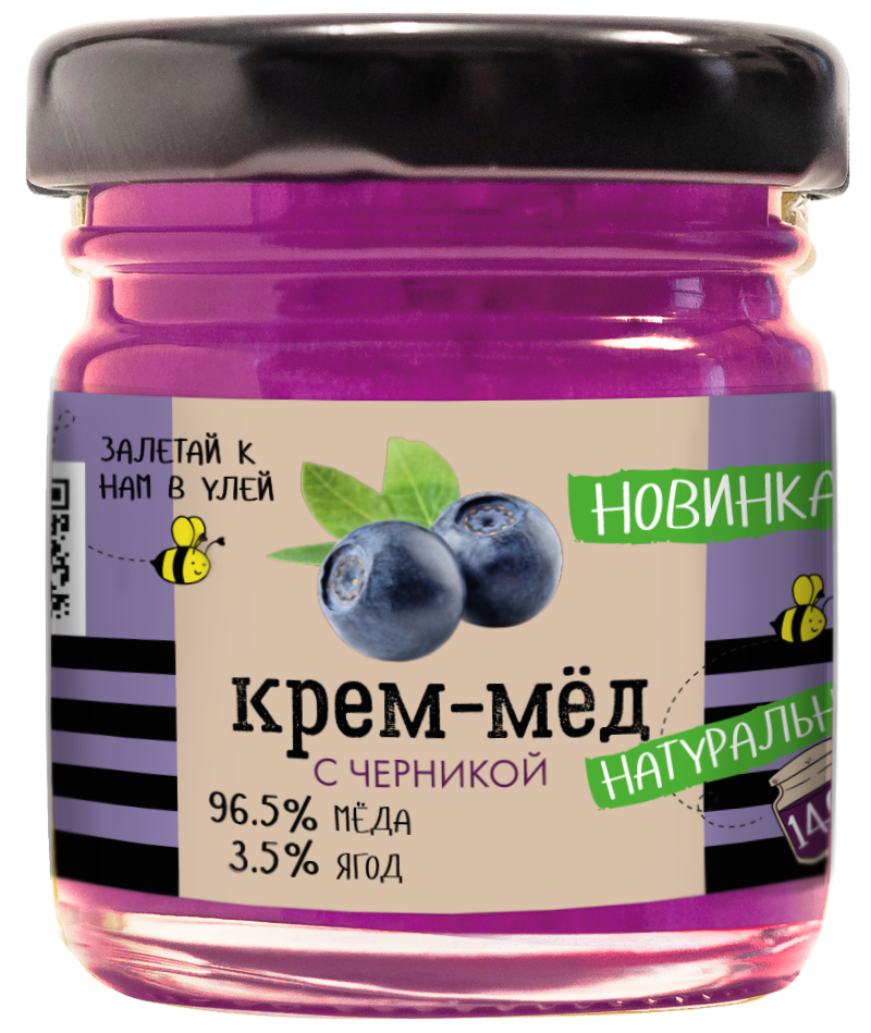 Крем- мед с черникой баночка 140г/ Красный пищевик