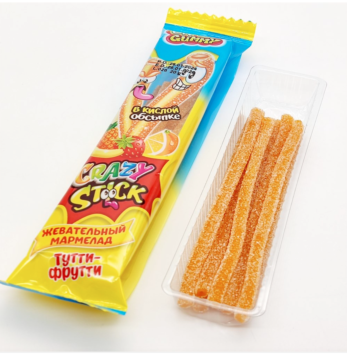 Мармелад жевательный в кислой обсыпке "CRAZY GUMMY CRAZY STICK" вкус Тутти-Фрути 20гр/24шт/Candy Club