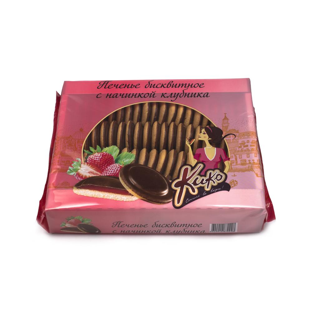 Печенье бисквитное "КиКо" в темной глазури с начинкой Вишня 1,2кг/Кинельский Кондитер