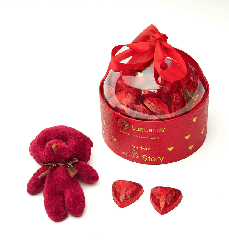Набор конфет "LOVE STORY" с мишкой (темный шоколад) 200г/Свит Экспресс