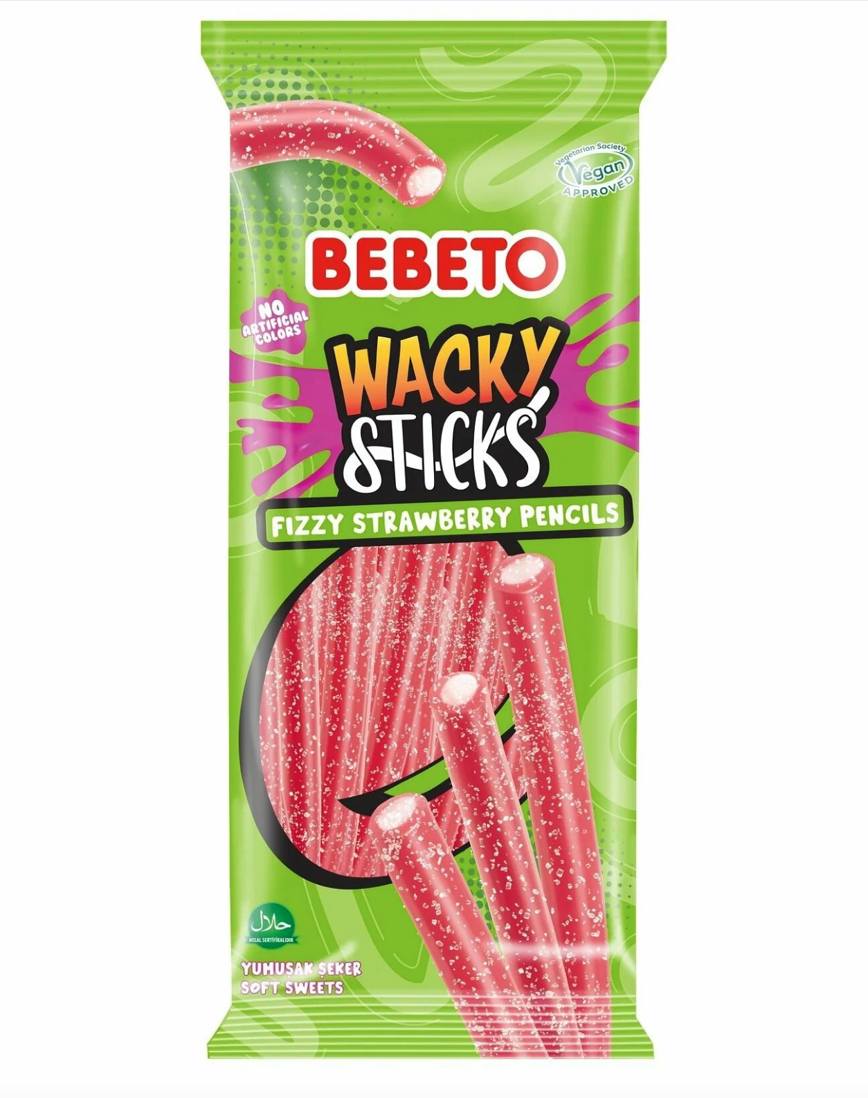 Мармелад жевательный !WACKY STICKS FIZZY STRAWBERRY" Клубника 160г/12шт/Bebeto