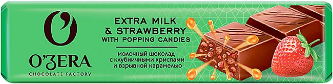 Шоколад "O'Zera" Extra milk&Strawberry with popping candy 45г/30шт/Озерский Сувенир