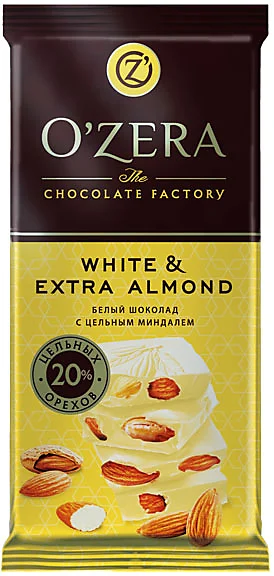 Шоколад белый "О'zera White & Extra Almond" 90г/Озерский Сувенир