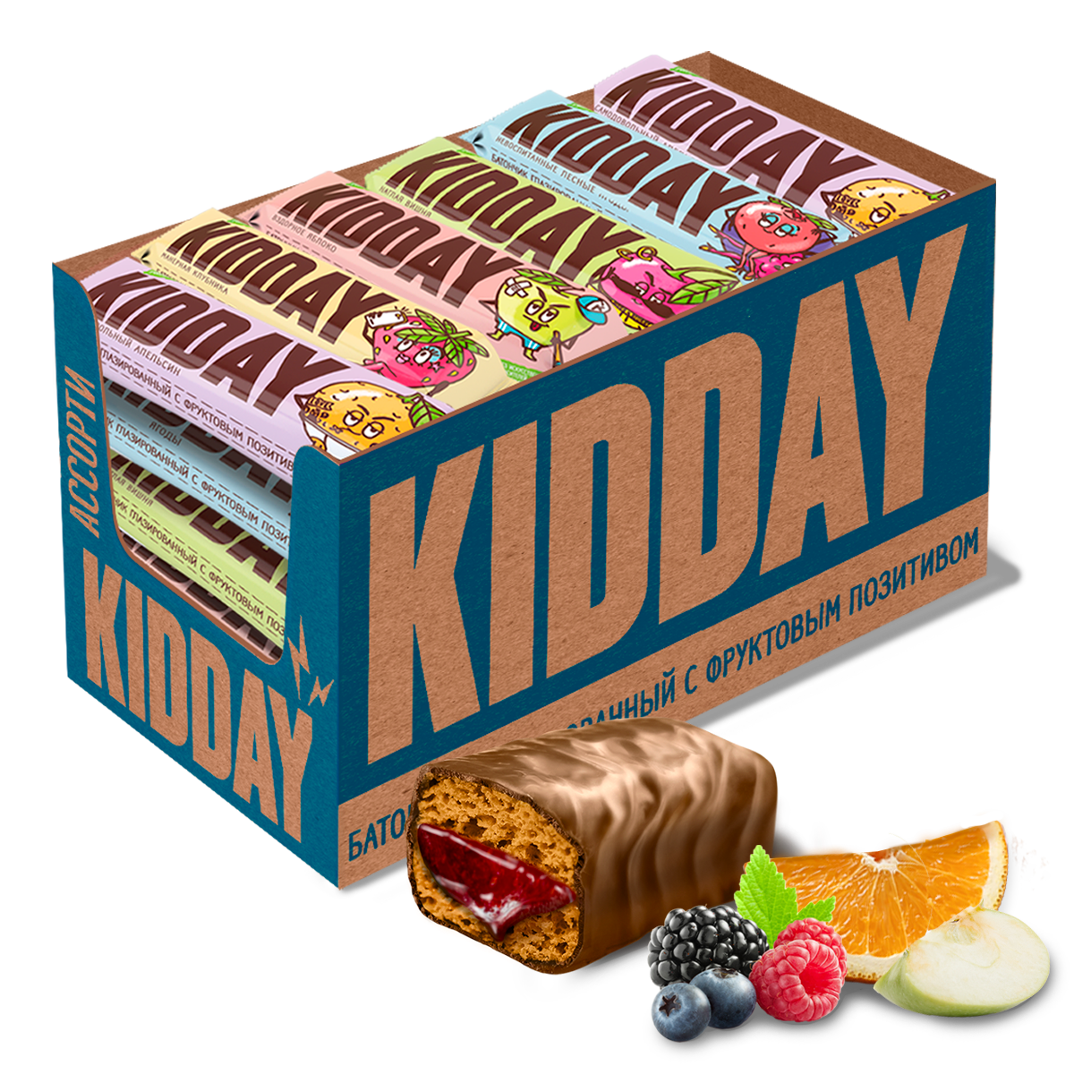 Батончик "KIDDAY" в шоколаде Ассорти 40г/30шт/Монетный двор