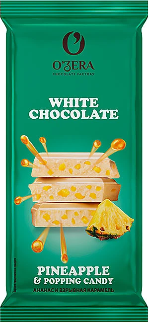 Шоколад белый "О'Zera" Pineapple & Popping candy 90г/Озерский Сувенир