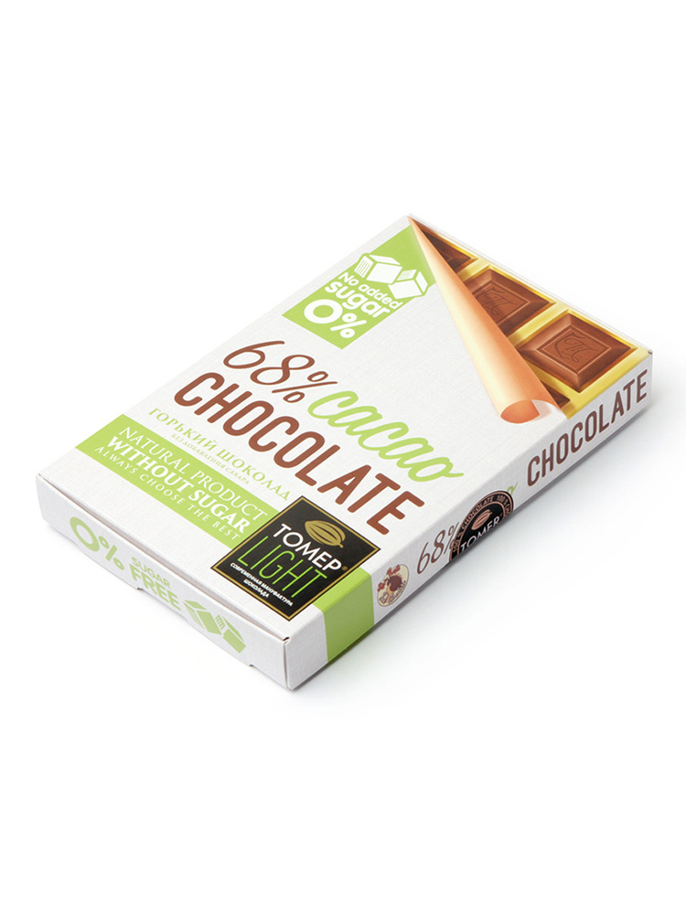 Шоколад "Томер Лайт" горький 68% какао без добавления сахара 90г/Томер