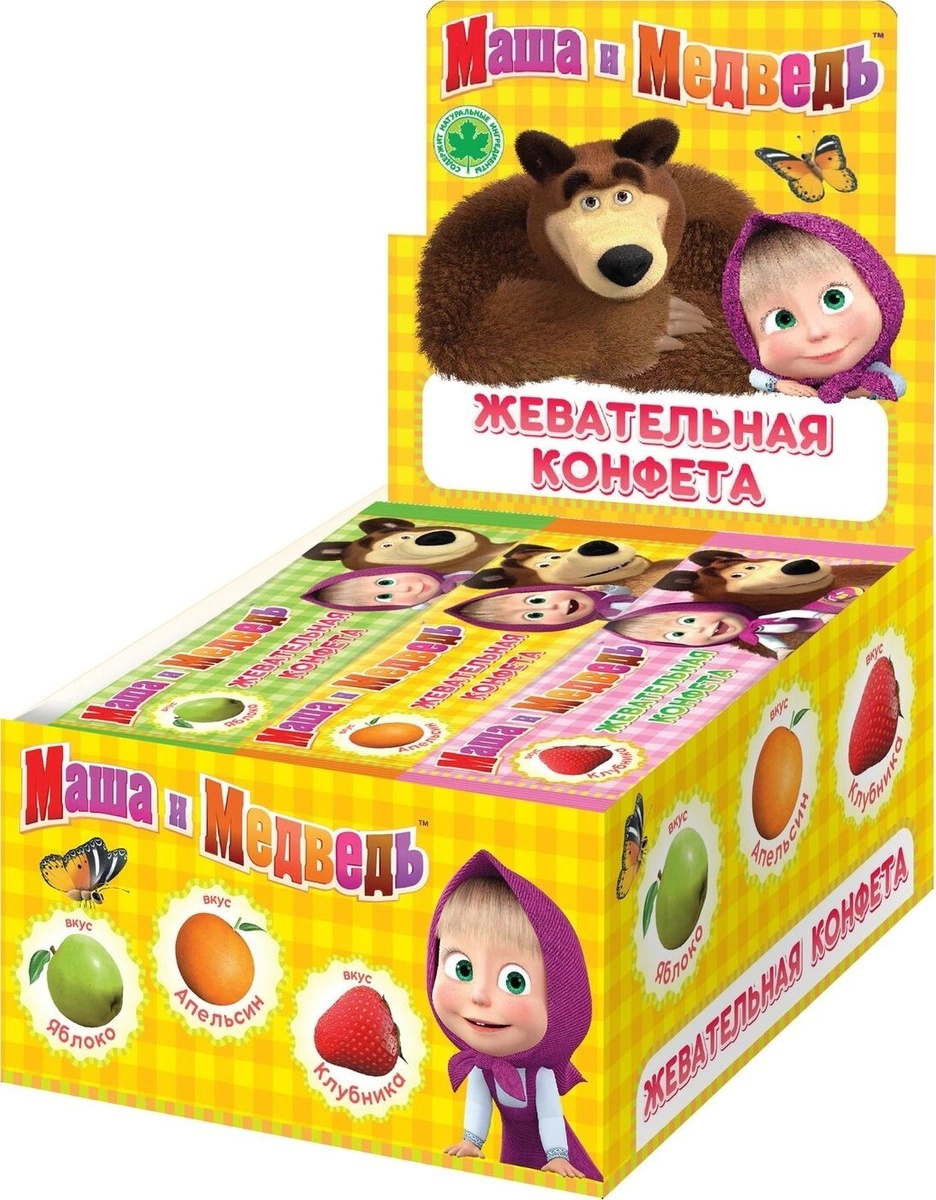 ВВ-3-8 "Маша и медведь" жевательная конфета 3 вкуса 11г/48шт/Сладкая сказка
