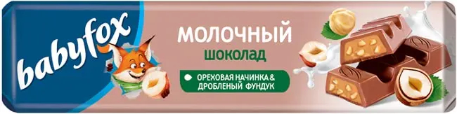 Шоколад "Babyfox" молочный с Ореховой начинкой 45г/30шт/Озерский Сувенир