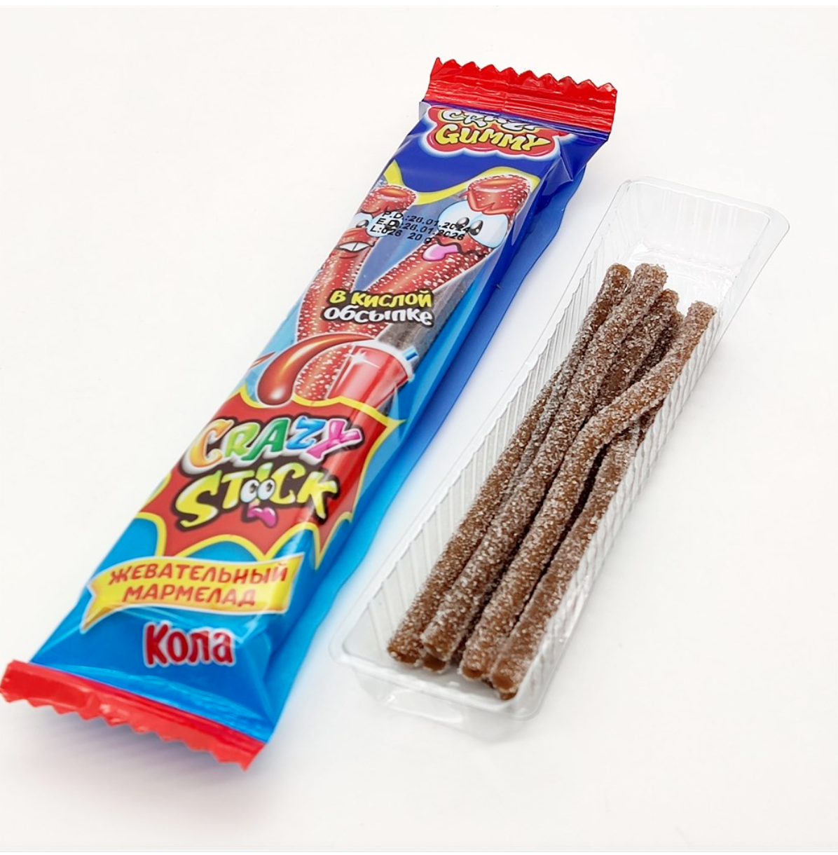 Мармелад жевательный в кислой обсыпке "CRAZY GUMMY CRAZY STICK" вкус Колы 20гр/24шт/Candy Club