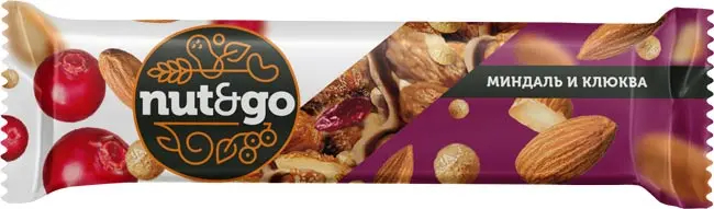 Батончик "Nut & Go" миндаль с клюквой 36г/18шт/KDV