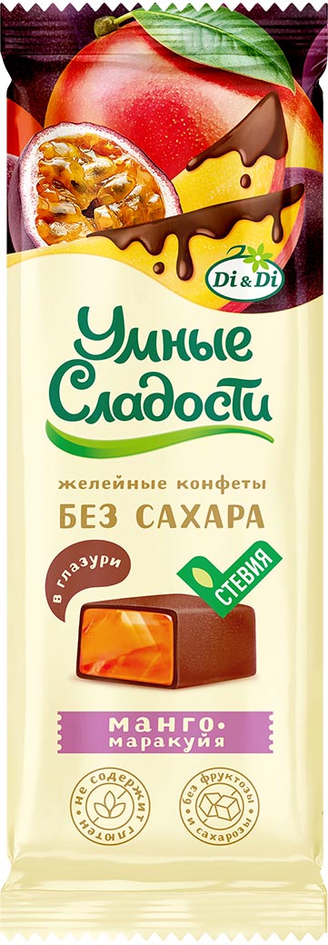 Конфеты "Умные сладости" желейные со вкусом Манго-Маракуйя в глазури 105г/Ди энд Ди